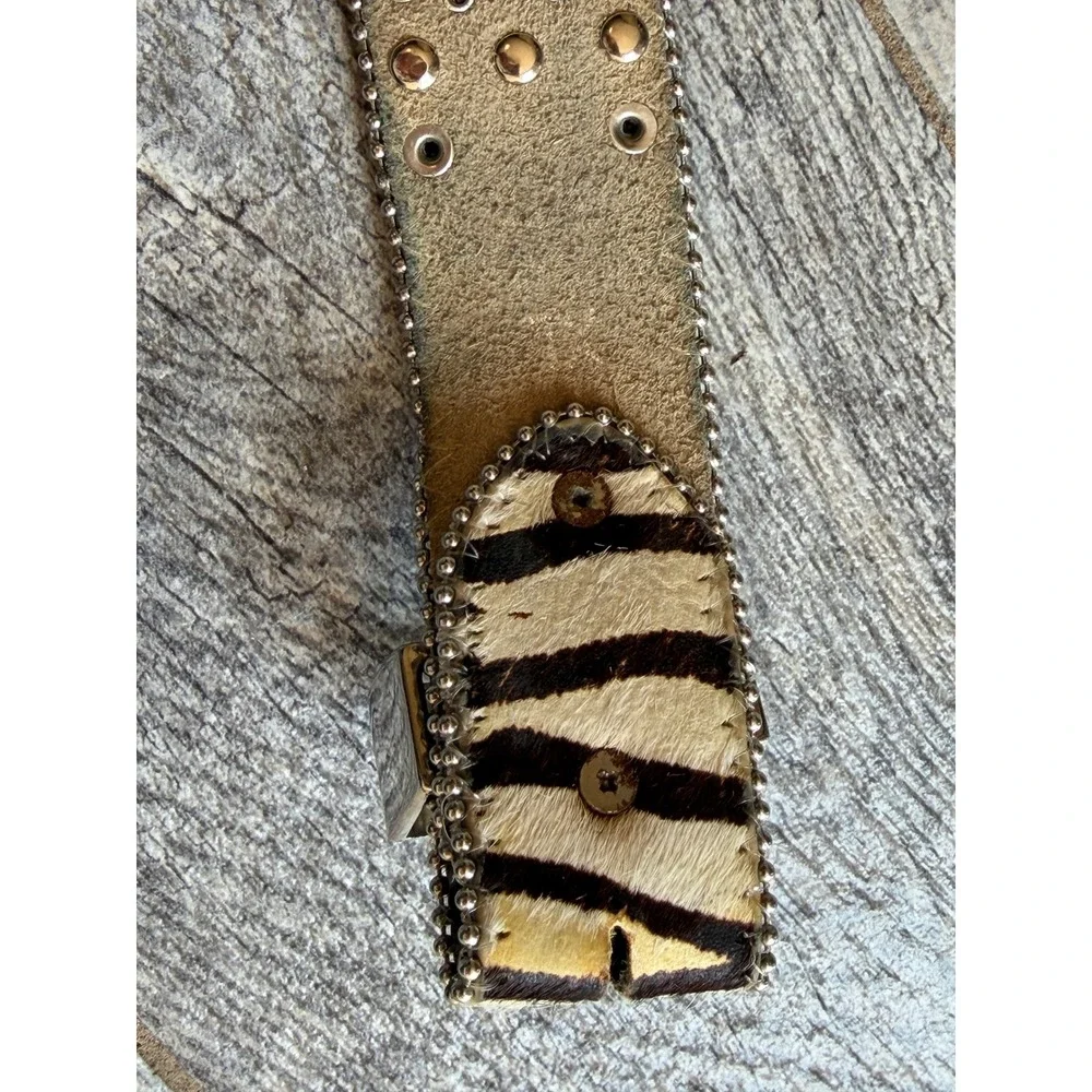 BHW Western Belt XL Zebra Print Rhinestone Extra Large Studded Calf Hair Leather